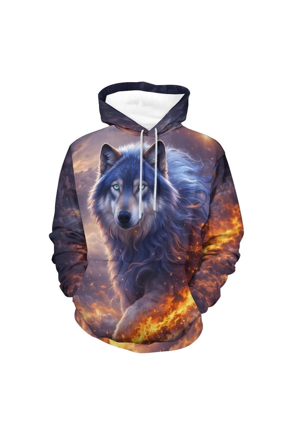 Men’s Wolf Pack 3D Graphic Hoodie, All-Over Print Pullover Sweatshirt, Sizes S–4XL