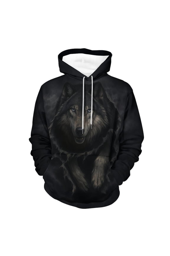 Men’s Wolf Pack 3D Graphic Hoodie, All-Over Print Pullover Sweatshirt, Sizes S–4XL