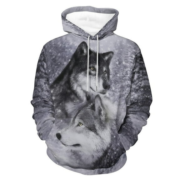 LAOLIUSN Men’s Wolf Pack 3D Graphic Hoodie, All-Over Print Pullover Sweatshirt, Sizes S–4XL