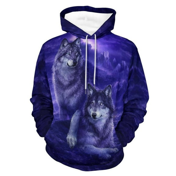 LAOLIUSN Men’s Wolf Pack 3D Graphic Hoodie, All-Over Print Pullover Sweatshirt, Sizes S–4XL