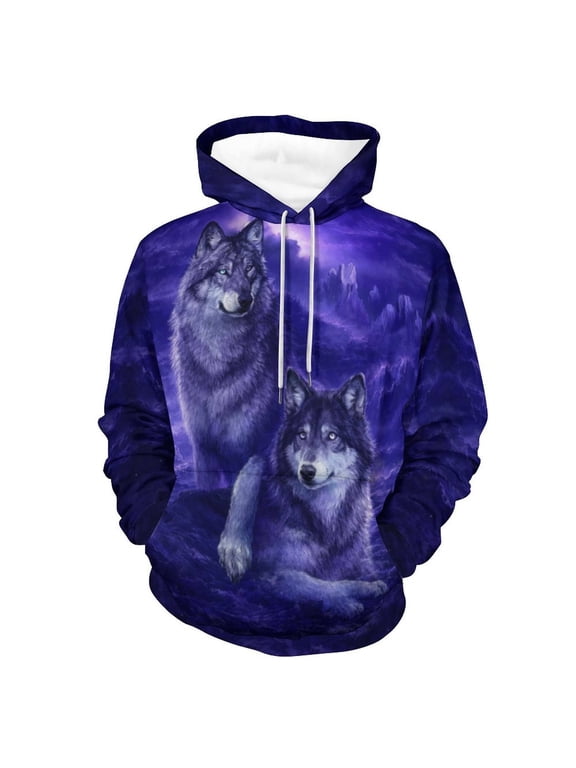 Men’s Wolf Pack 3D Graphic Hoodie, All-Over Print Pullover Sweatshirt, Sizes S–4XL