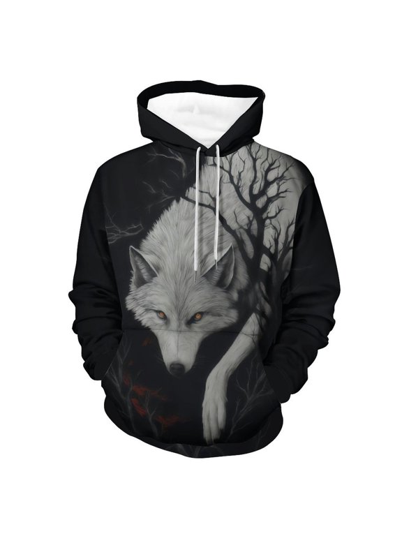 Men’s Wolf Pack 3D Graphic Hoodie, All-Over Print Pullover Sweatshirt, Sizes S–4XL