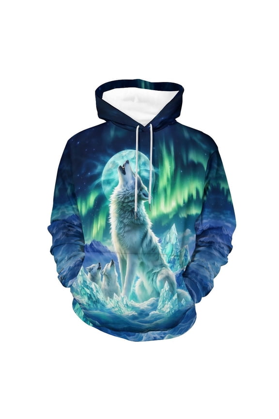 Men’s Wolf Pack 3D Graphic Hoodie, All-Over Print Pullover Sweatshirt, Sizes S–4XL