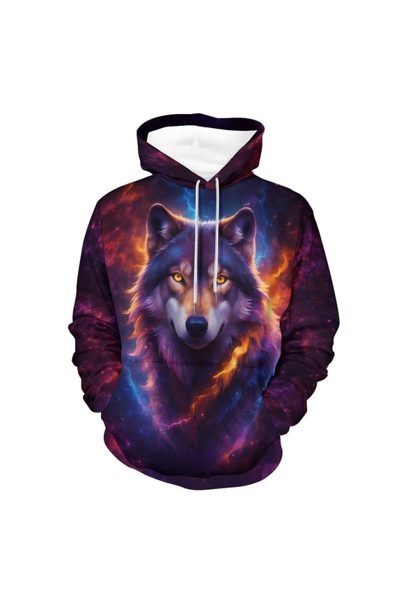 Men’s Wolf Pack 3D Graphic Hoodie, All-Over Print Pullover Sweatshirt, Sizes S–4XL