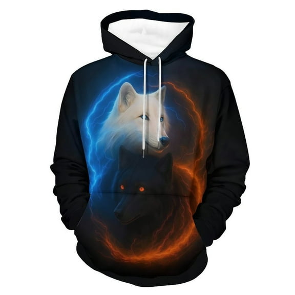 LAOLIUSN Men’s Wolf Pack 3D Graphic Hoodie, All-Over Print Pullover Sweatshirt, Sizes S–4XL