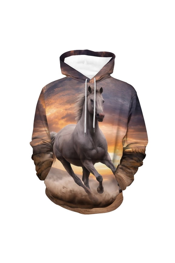 Novelty Horse Print Hoodie Animal 3D Pattern Sweatshirt Hooded Pullover with Pocket S-4XL