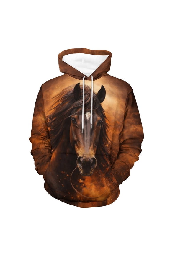 Novelty Horse Print Hoodie Animal 3D Pattern Sweatshirt Hooded Pullover with Pocket S-4XL