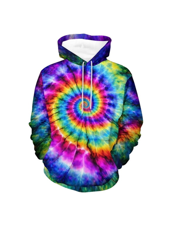 Novelty Tie Dye Style Hoodies for Men Spiral Streak Print Sweatshirt Pullover S-4XL