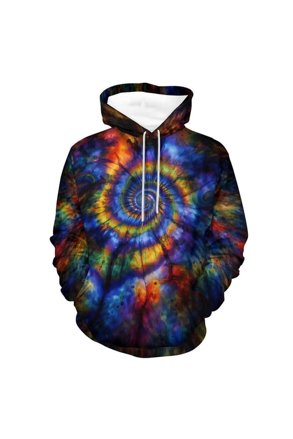 Novelty Tie Dye Style Hoodies for Men Spiral Streak Print Sweatshirt Pullover S-4XL