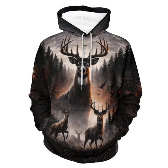 LAOLIUSN Men’s Deer Hoodie All Over Print 3D Buck Forest Graphic Pullover Sweatshirt, S-4XL