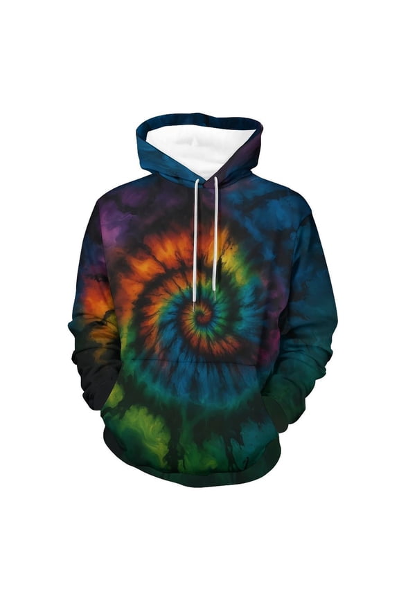 Novelty Tie Dye Style Hoodies for Men Spiral Streak Print Sweatshirt Pullover Sizes S–4XL
