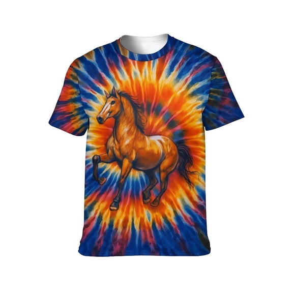 LAOLIUSN USA Tie Dye Graphic T-Shirt,Animal tie-dye patterns printed on short-sleeved tops., Crewneck Short Sleeve, 88% Polyester 12% Spandex, S-4XL