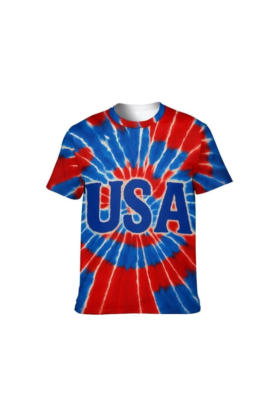 USA Tie Dye Graphic T-Shirt,Animal tie-dye patterns printed on short-sleeved tops., Crewneck Short Sleeve, 88% Polyester 12% Spandex, S-4XL