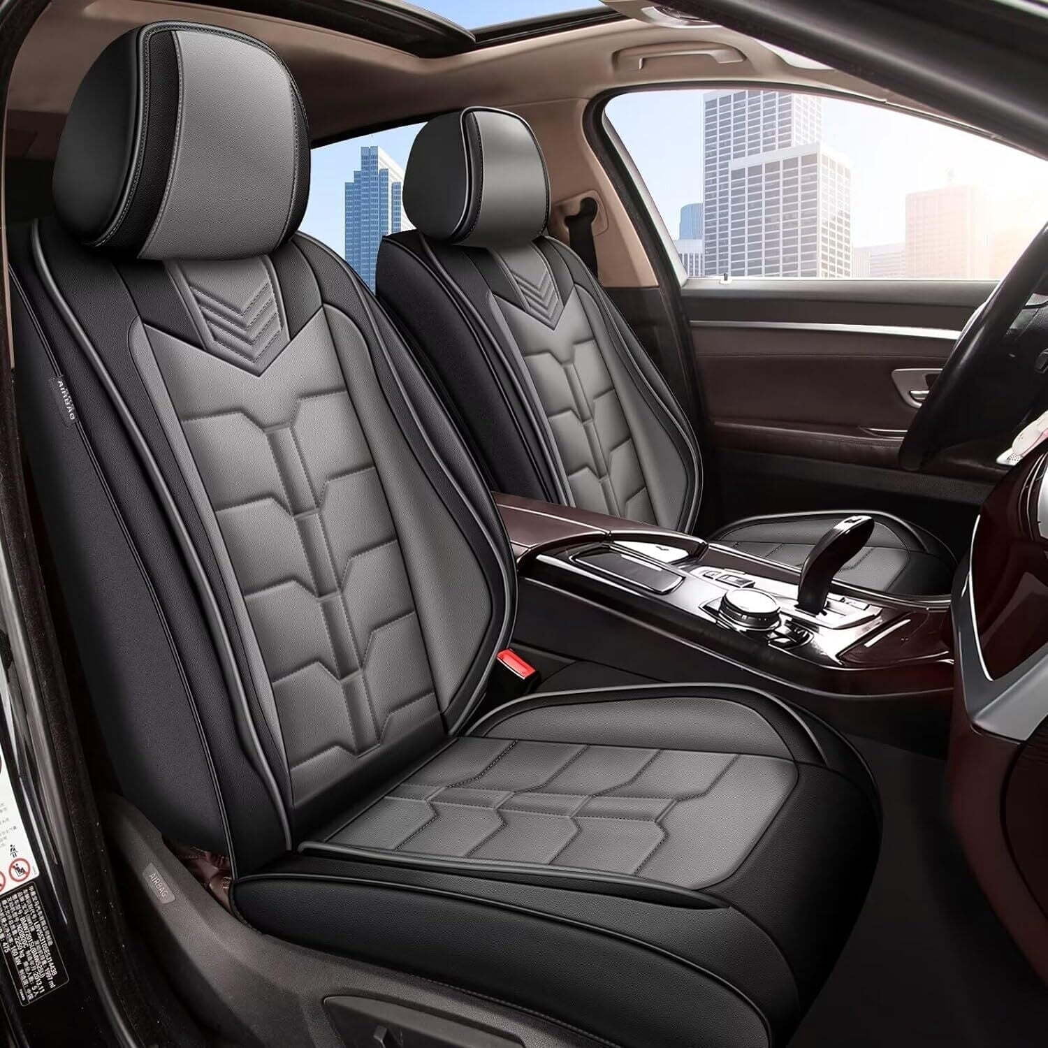 LAONNVIR 2 Front Car Seat Covers Fit for Honda CRV 2023-2025 Breathable Leather Seat Covers Waterproof Automotive Seat Cushion Protectors(Black&Grey,Front Seat)