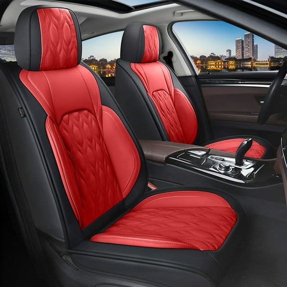 LAONNVIR 2 Seats Black Car Seat Covers,Premium Leather Breathable Auto Front Seat Covers Set,UV-Resistant Seat Protectors Custom Fit for Chevy Trax 2024-2025,Black&Red