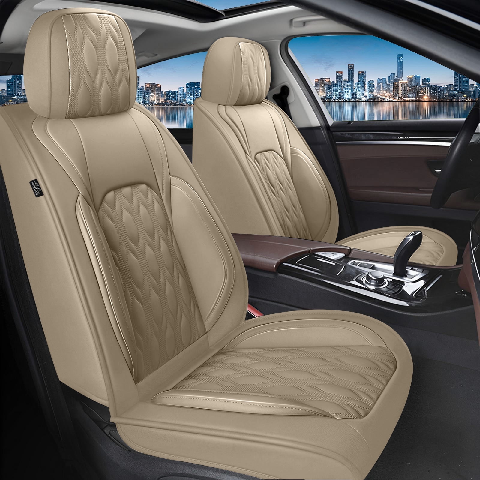 LAONNVIR Black Car Seat Covers Full Set,Premium Leather Front and Back Seat Protectors,Luxury Auto Interior Accessories,Custom Fit for Honda CRV 2007-2025,Beige