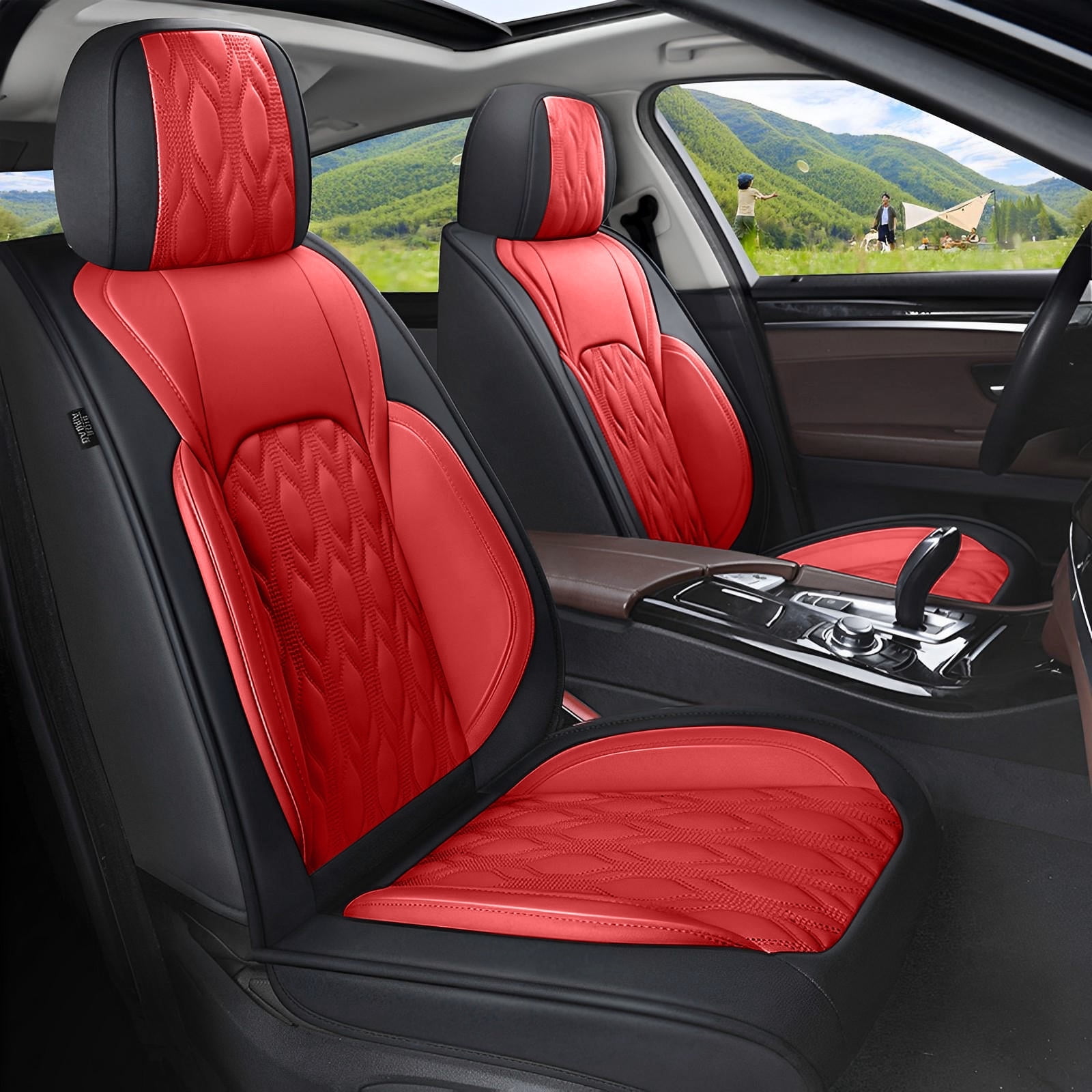LAONNVIR Black Front Car Seat Covers,Stylish Breathable Leather Automotive Seat Protectors,Airbag Compatible Auto Interior Accessories Custom Fit for Honda CRV 2007-2025,Black&Red