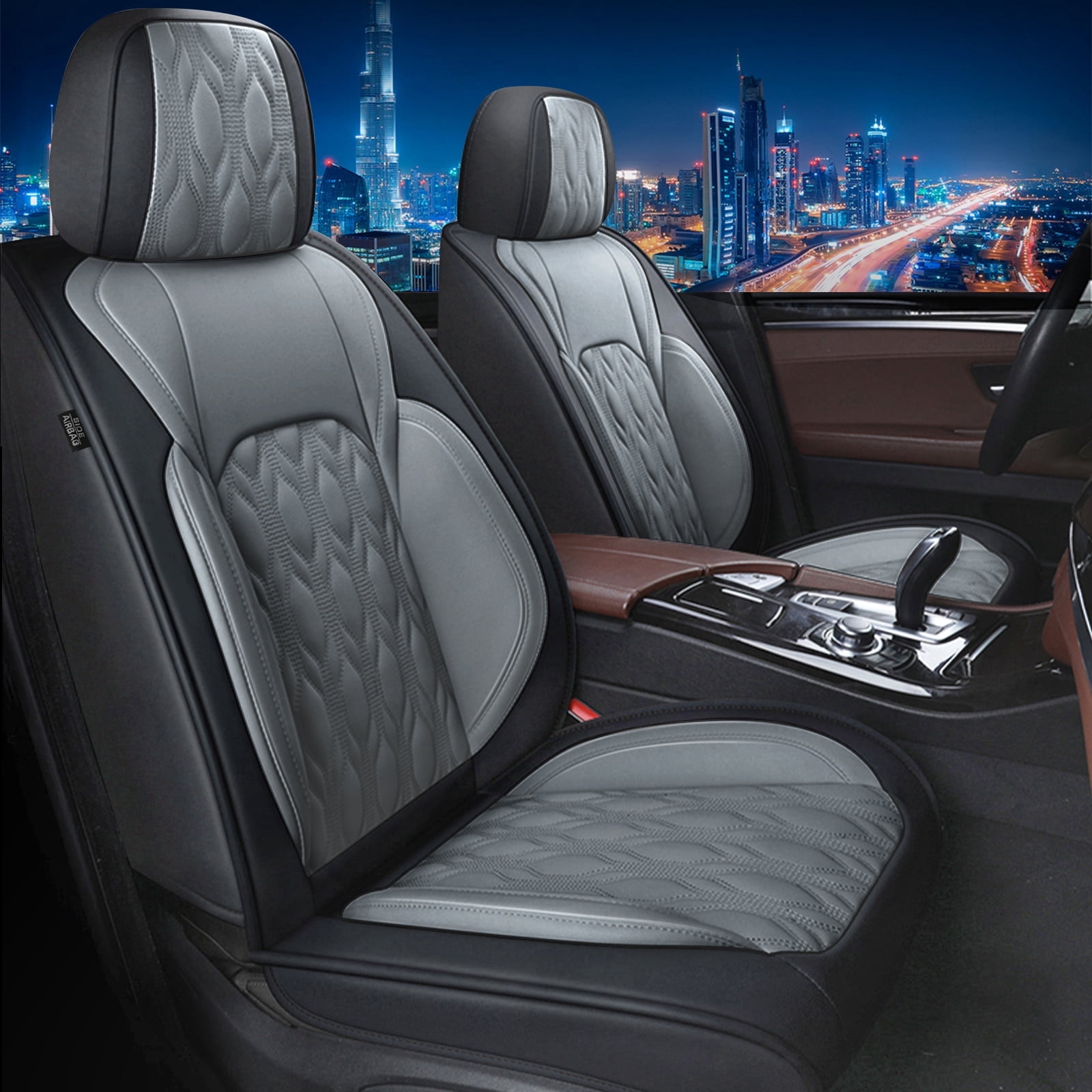LAONNVIR Car Seat Covers,Stylish Premium Leather Automotive Seat Protectors,Airbag Compatible Auto Interior Accessories Custom Fit for Honda CRV 2007-2025,Black&Grey