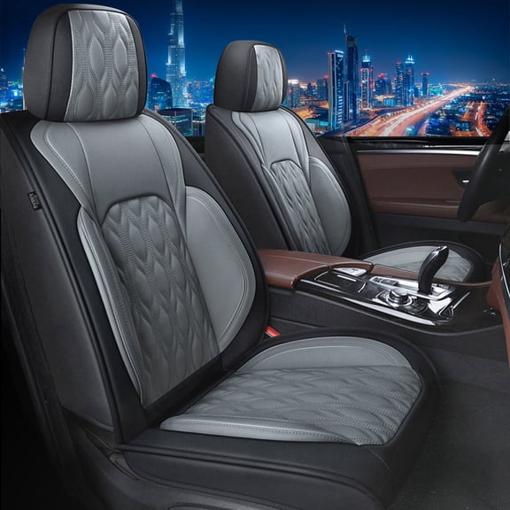 LAONNVIR Car Seat Covers,Stylish Premium Leather Automotive Seat Protectors,Airbag Compatible Auto Interior Accessories Custom Fit for Hyundai Santa Cruz 2022-2025,Black&Grey