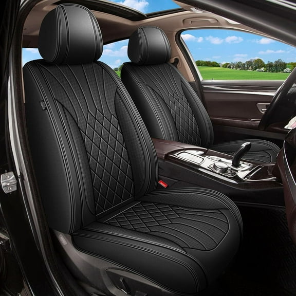 LAONNVIR Black Front Seat Covers Set Fit for Cadillac SRX 2010-2016 Breathable and Waterproof Car Seat Covers 2 Front Leather Seat Covers Black,2PCS Front