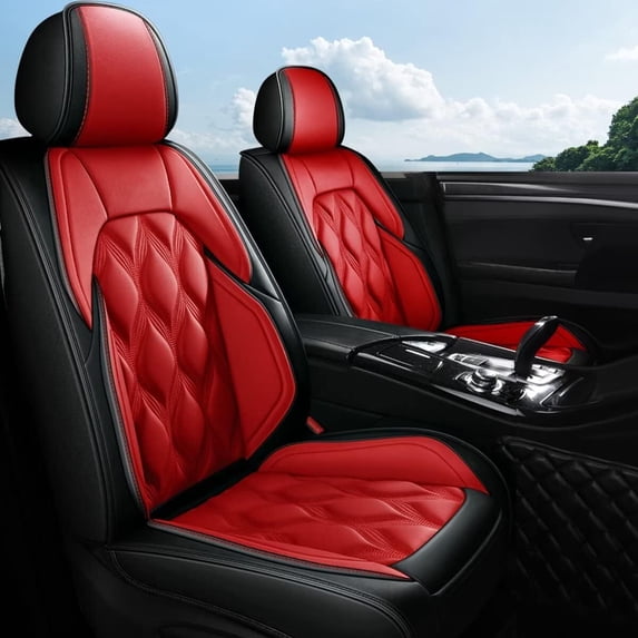 LAONNVIR Car Front Seat Cover Fit for Kia Rio 2013-2025 Leather Seat Cushion Protector with Lumbar Support Automotive Interior Accessories Red,2PCS Front Pair