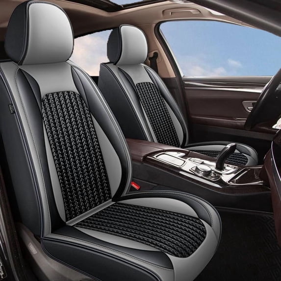LAONNVIR Car Front Seat Covers Fit for Kia Spectra 2002-2009: 2 Front Seat Breathable Leather Automotive Carseat Protectors Grey,Front Set(2 Seat)