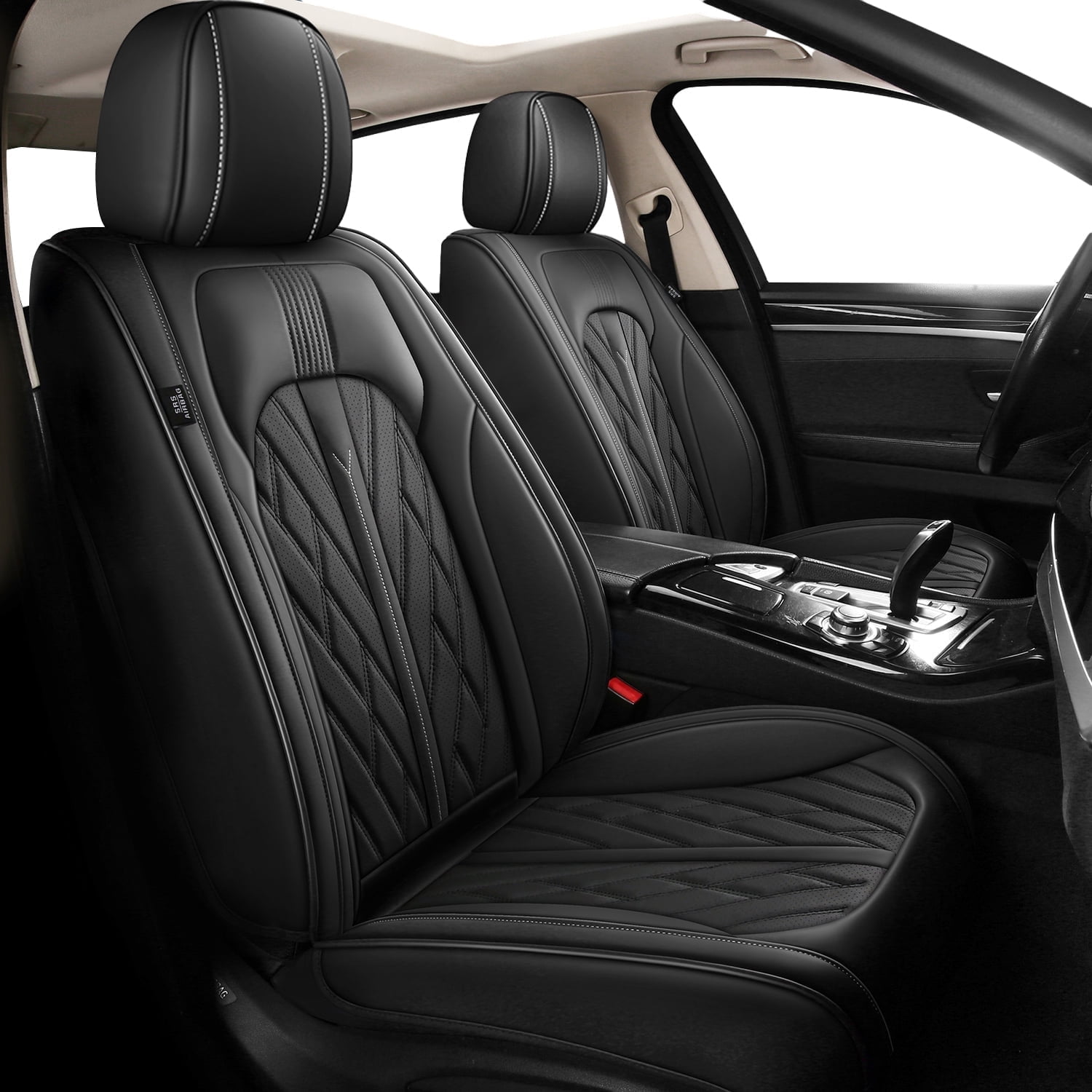LAONNVIR Car Seat Cover for Volkswagen VW Jetta 2007-2025 Waterproof Leather Automotive Seat Cushion Protector Interior Accessories Black,Front Seat