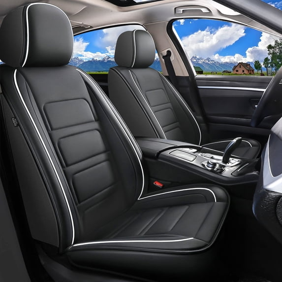 HQBQBUG Car Seat Covers Custom Fit for Volkswagen/VW Jetta 2007-2025:Front Set Waterproof Leather Seat Cushion Protector,Luxury Auto Interior Accessories Black,Front Seat