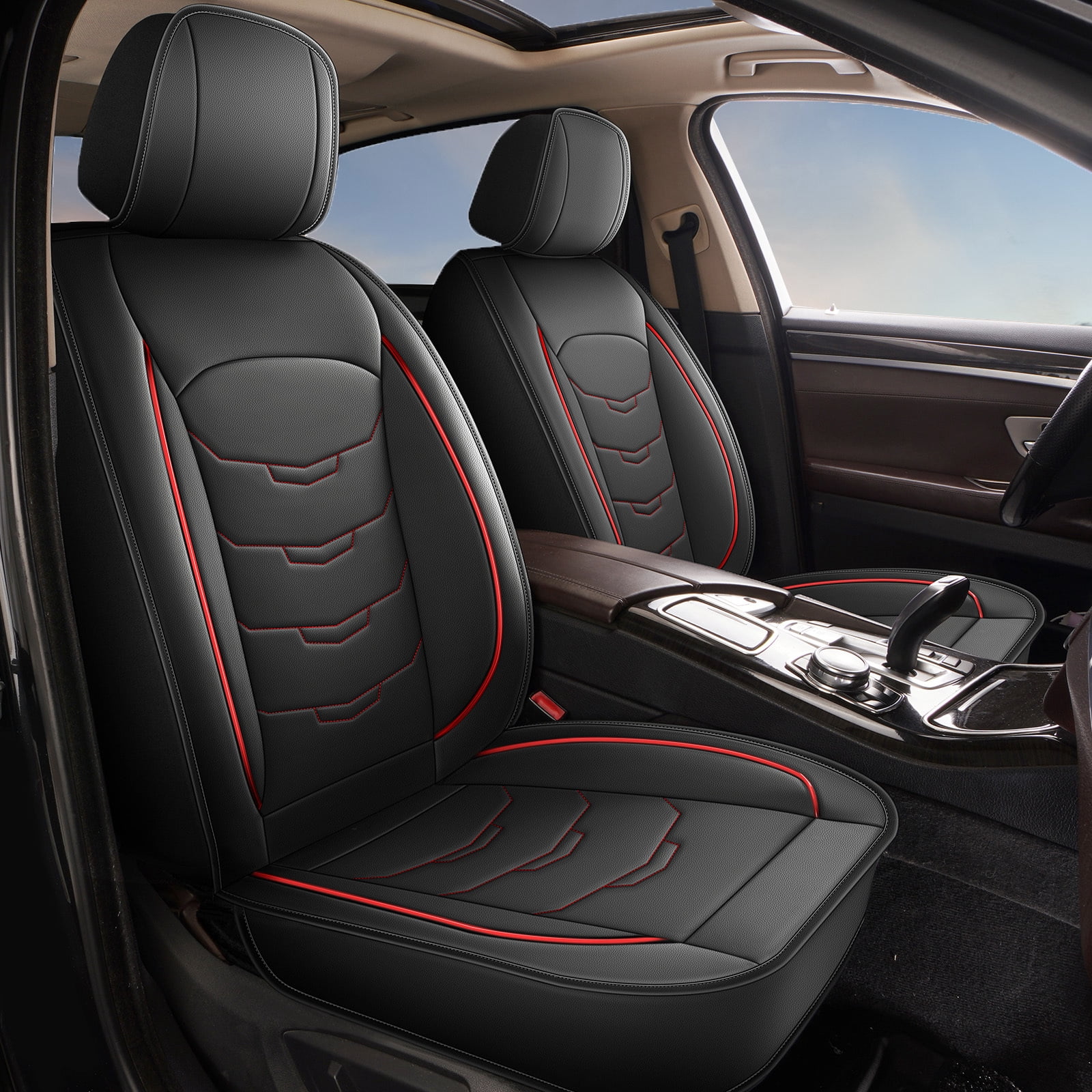 LAONNVIR Car Seat Covers Fit for Honda CR-V/CRV 2007-2024 2025: 5 Seats Full Set Breathable Leather Automotive Seat Protectors,Red Full Set(2 Row 5 Seats)