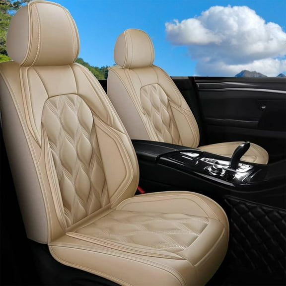 LAONNVIR Car Seat Covers Front Seats Fit for Cadillac XT4 2019-2025 Waterproof Leather Automotive Seat Cushion Protector Interior Accessories Beige,2PCS Front Pair