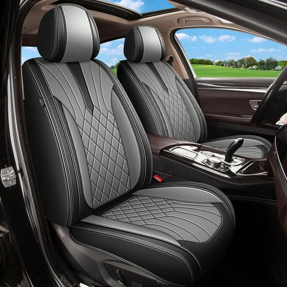 LAONNVIR Car Seat Covers Front Seats Fit for Jeep Grand Cherokee 2022-2025 2 Seat Breathable Leather Seat Cushion Waterproof Automotive Seat Protectors Black&Grey,2PCS Front