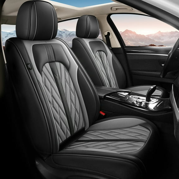 LAONNVIR Car Seat Covers Full Set Fit for Ford Flex 2011-2019 Breathable Waterproof Car Seat Covers 5 Seats Leather Front and Rear Seat Covers Black&Grey,FullSet(5Seat)