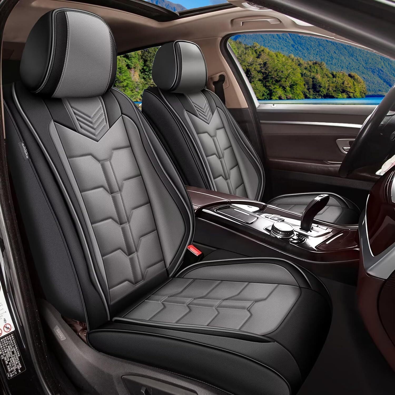 LAONNVIR Car Seat Covers Full Set Fit for Toyota RAV4 2013-2024 2025 Waterproof Leather Automotive Seat Cushion Protector(Black&Grey,5Seats)