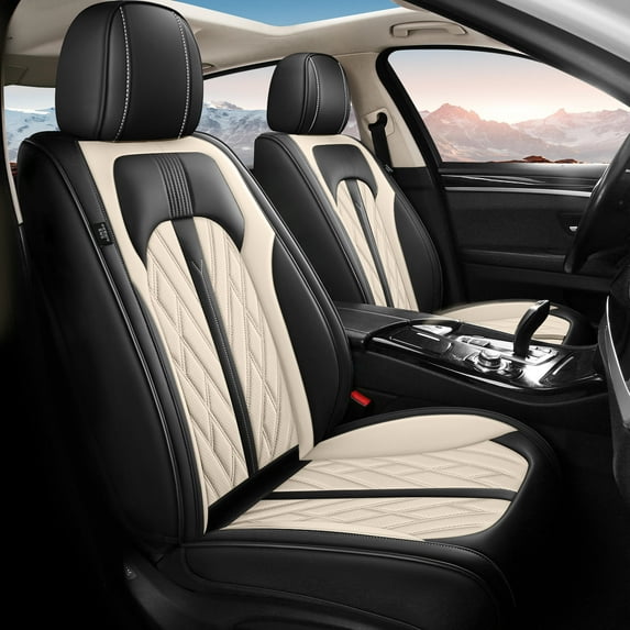 LAONNVIR Seat Covers Fit for Toyota Camry 2012-2024 2025 Car Seat Covers Full Set Leather Breathable Waterproof Automotive Seat Covers Protector,Black&Beige FullSet(5Seat)