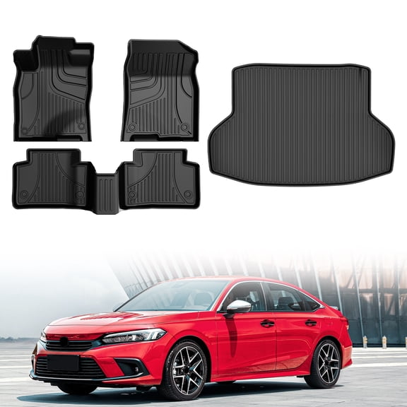 LAONNVIR Floor Mats & Cargo Liner Only Fit for 2016-2021 Honda Civic Sedan / 2017-2021 Civic Si All Weather Protection 1st 2nd Row and Cargo Car Mats Full Set Civic Accessories