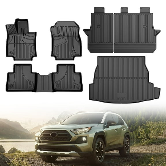 LAONNVIR Floor Mats and Trunk Mat and Rear Backrest Mat Fit For Toyota RAV4 (Include Hybrid) 2019-2025 Full Set All Weather Floor Mats for Toyota RAV4 2019-2025 TPE Accessories