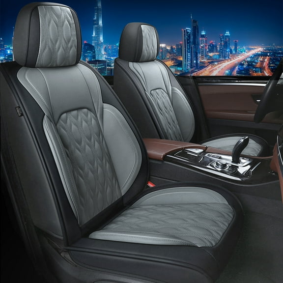 LAONNVIR Front Car Seat Covers,Black Leather Car Seat Protectors,Luxury Auto Interior Accessories,Custom Fit fo Nissan Titan 2009-2025,Black&Grey