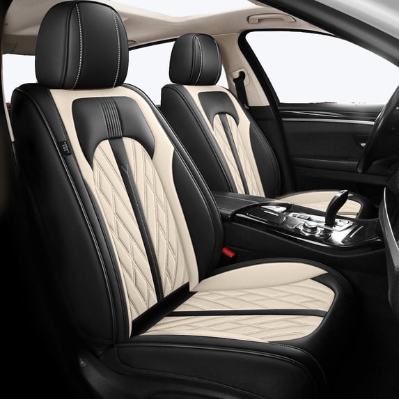LAONNVIR Car Seat Covers Fit for Mitsubishi Mirage 2015-2025 Breathable and Waterproof Car Seat Covers 2 Front Leather Seat Covers Black&Beige,Front Seat