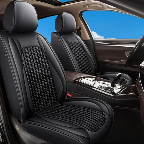 LAONNVIR Front Car Seat Covers Fit for Volkswagen CC 2009-2017 Leather Seat Cushion with Lumbar Support Compatible Automotive Airbag Black,Front Set(2 Seat)