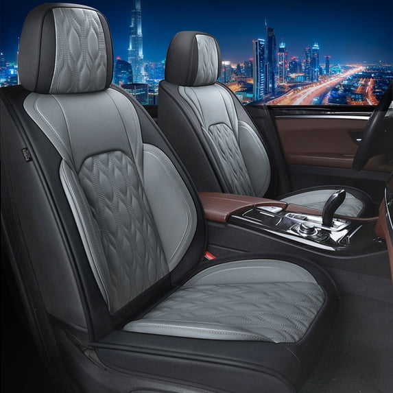 LAONNVIR Front Car Seat Covers,Waterproof Leather Driver Seat Protectors,Luxury Auto Interior Cushions Custom Fit for Ford Fusion 2010-2020,Black&Grey