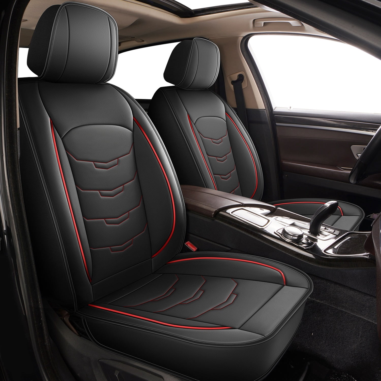 LAONNVIR Front Seat Covers for Honda CR-V/CRV 2007-2024 2025: Front Set Waterproof Leather Vehicle Seat Cushion Luxury Automotive Protector,Red Front Set(2 Seats)