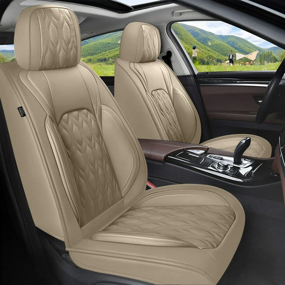 LAONNVIR Full Set Car Seat Covers,Black Leather Car Seat Protectors,Automotive Interior Cushions Custom Fit for Chevy Colorado 2015-2025,Beige