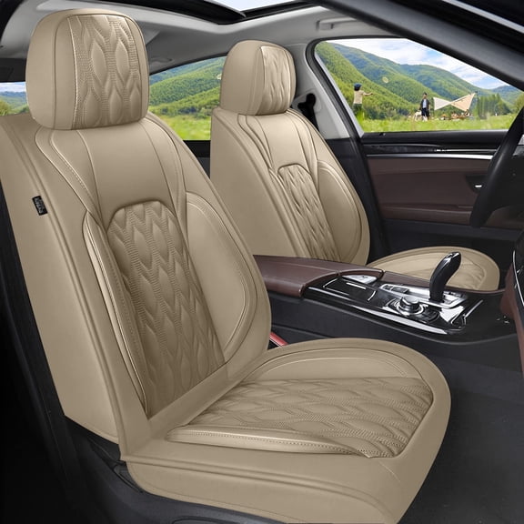 LAONNVIR Full Set Car Seat Covers,Black Leather Car Seat Protectors,Automotive Interior Cushions Custom Fit for Honda Civic 2003-2026,Beige