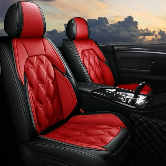 LAONNVIR Full Set Car Seat Covers Fit for Ford F-150 2009-2025 Breathable Leather Seat Covers Waterproof Automotive Seat Cushion Protectors Red,Full Set(5 Seat)