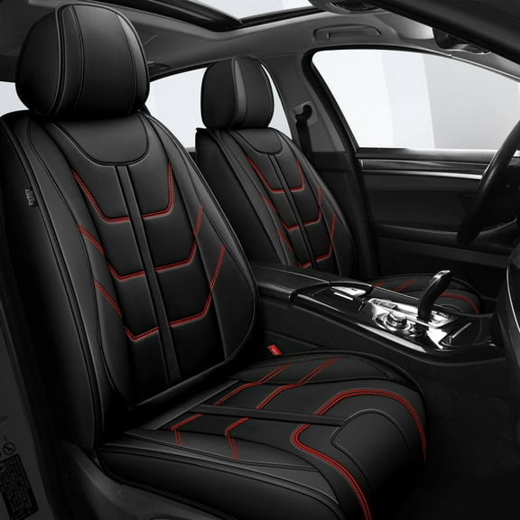 LAONNVIR Leather Seat Covers Full Set,5 Seats Custom for Cars,Classic Luxury Leatherette Cushions,Front and Rear Protectors,Auto Fit for Mazda CX5 2013-2025(Black&Red,Full Set)