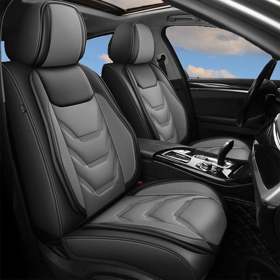 LAONNVIR Leather Seat Covers Full Set,5 Seats Custom for Cars,Classic Luxury Leatherette Cushions,Front and Rear Protectors,Auto Fit for Nissan Sentra 2008-2025(Black&Grey,Full Set)