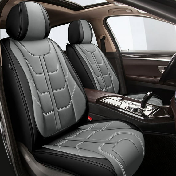 LAONNVIR Leather Seat Covers Full Set,5 Seats Custom for Cars,Classic Luxury Leatherette Cushions,Front and Rear Protectors,Auto Fit for Toyota Camry 2012-2025(Black&Grey,Full Set)