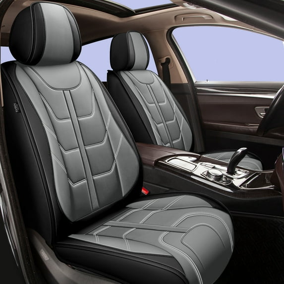 LAONNVIR Waterproof Seat Covers for Cars Leather Waterproof Universal Fit for Chevy Trax Equinox Colorado Trailblazer Malibu(Black&Grey,Full Set)