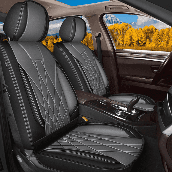 LAONNVIR Seat Covers for Cars Fit for Nissan Titan 2009-2025 Leather Seat Protector with Lumbar Support Automotive Interior Compatible Airbag Grey,Front Seat