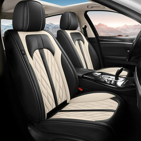 LAONNVIR Car Seat Cover for Volvo XC60 2010-2017 Faux Leather Seat Cover 2 Rows 5 Seats Seat Cushion Protector Waterproof Black&Beige,FullSet(5Seat)